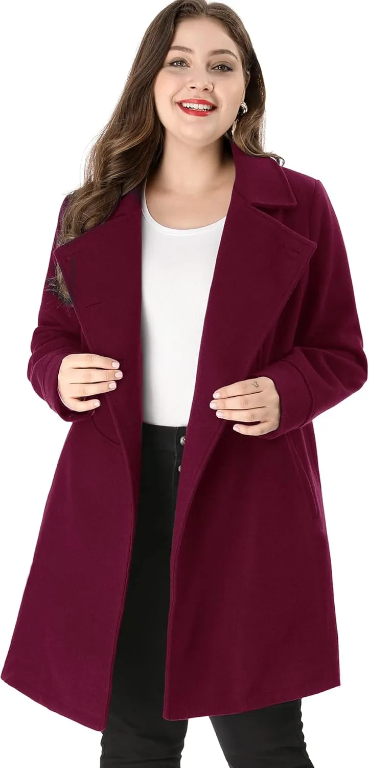 Agnes Orinda Women's Plus Size Coat A-Line Peter Pan Collar Double Breasted Fall Winter Peacoat