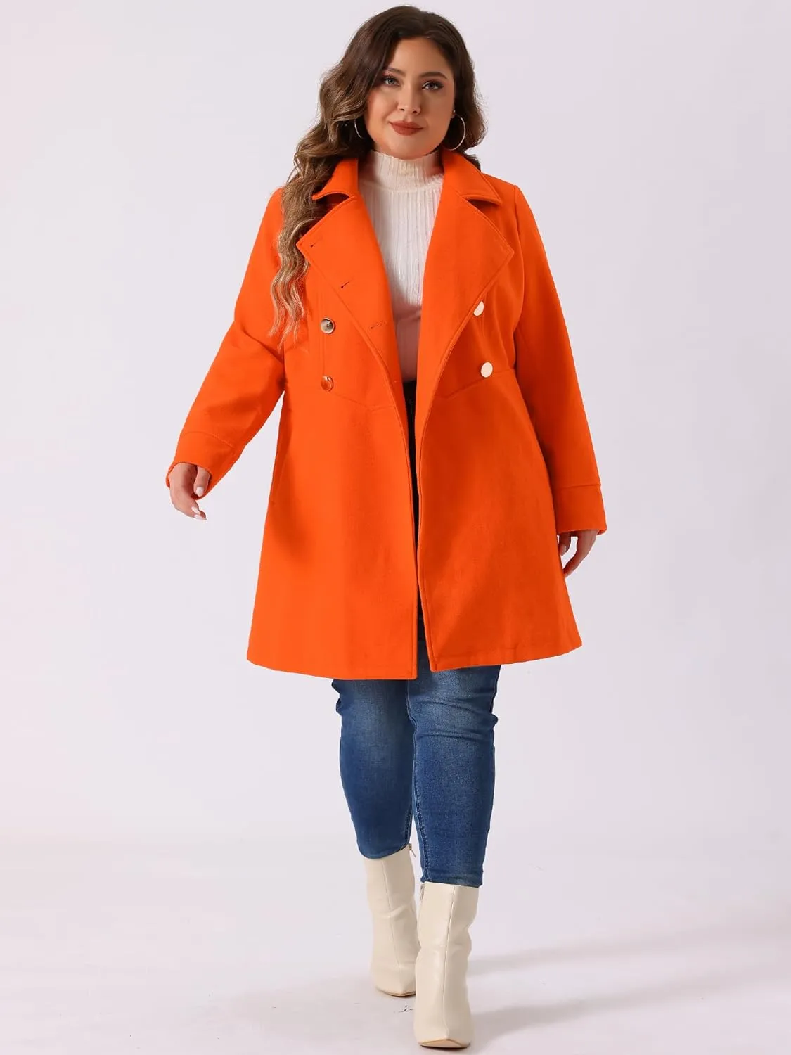 Agnes Orinda Women's Plus Size Coat A-Line Peter Pan Collar Double Breasted Fall Winter Peacoat
