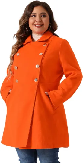 Agnes Orinda Women's Plus Size Coat A-Line Peter Pan Collar Double Breasted Fall Winter Peacoat