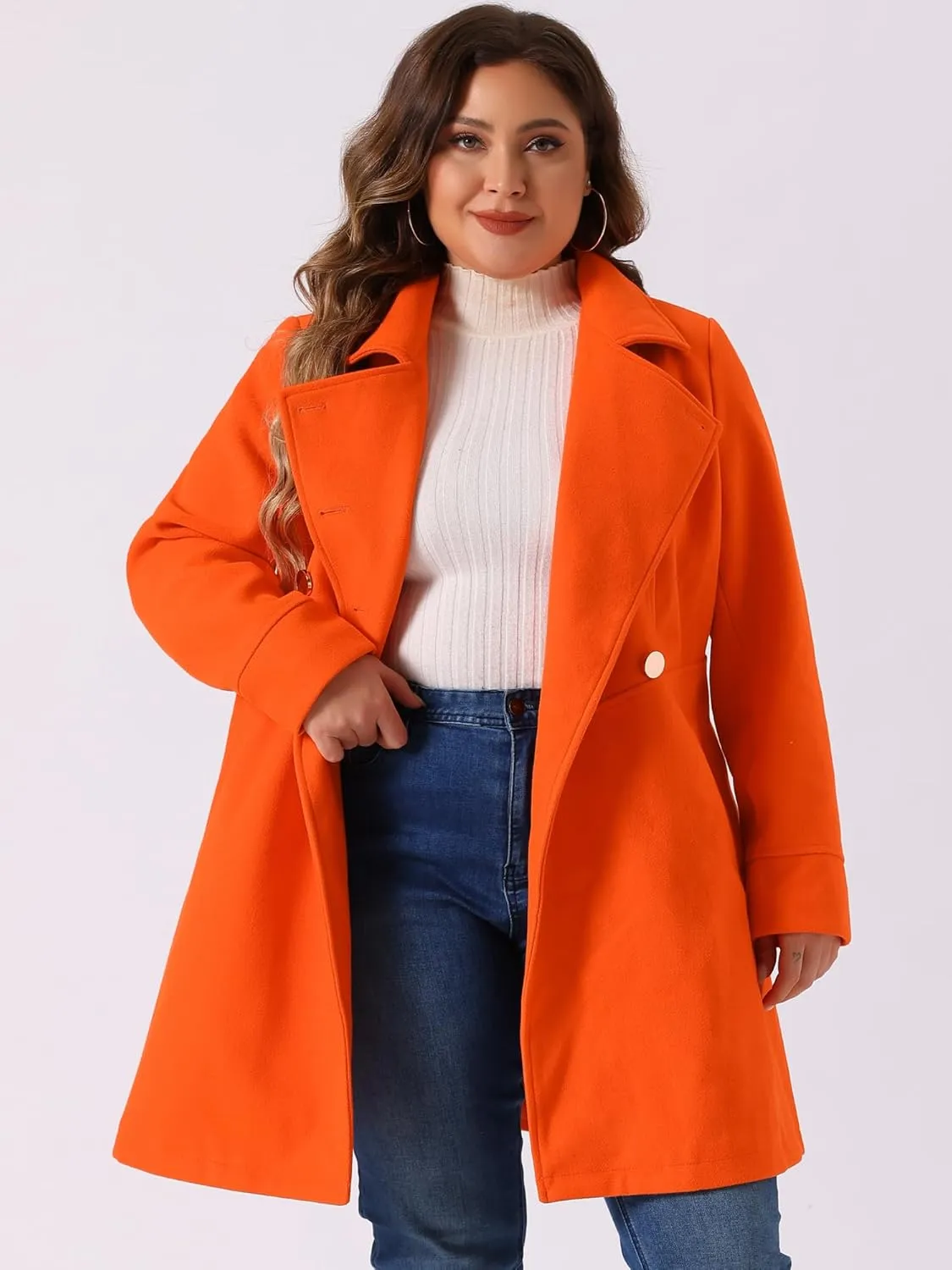 Agnes Orinda Women's Plus Size Coat A-Line Peter Pan Collar Double Breasted Fall Winter Peacoat