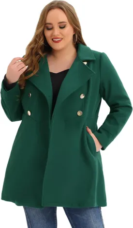 Agnes Orinda Women's Plus Size Coat A-Line Peter Pan Collar Double Breasted Fall Winter Peacoat