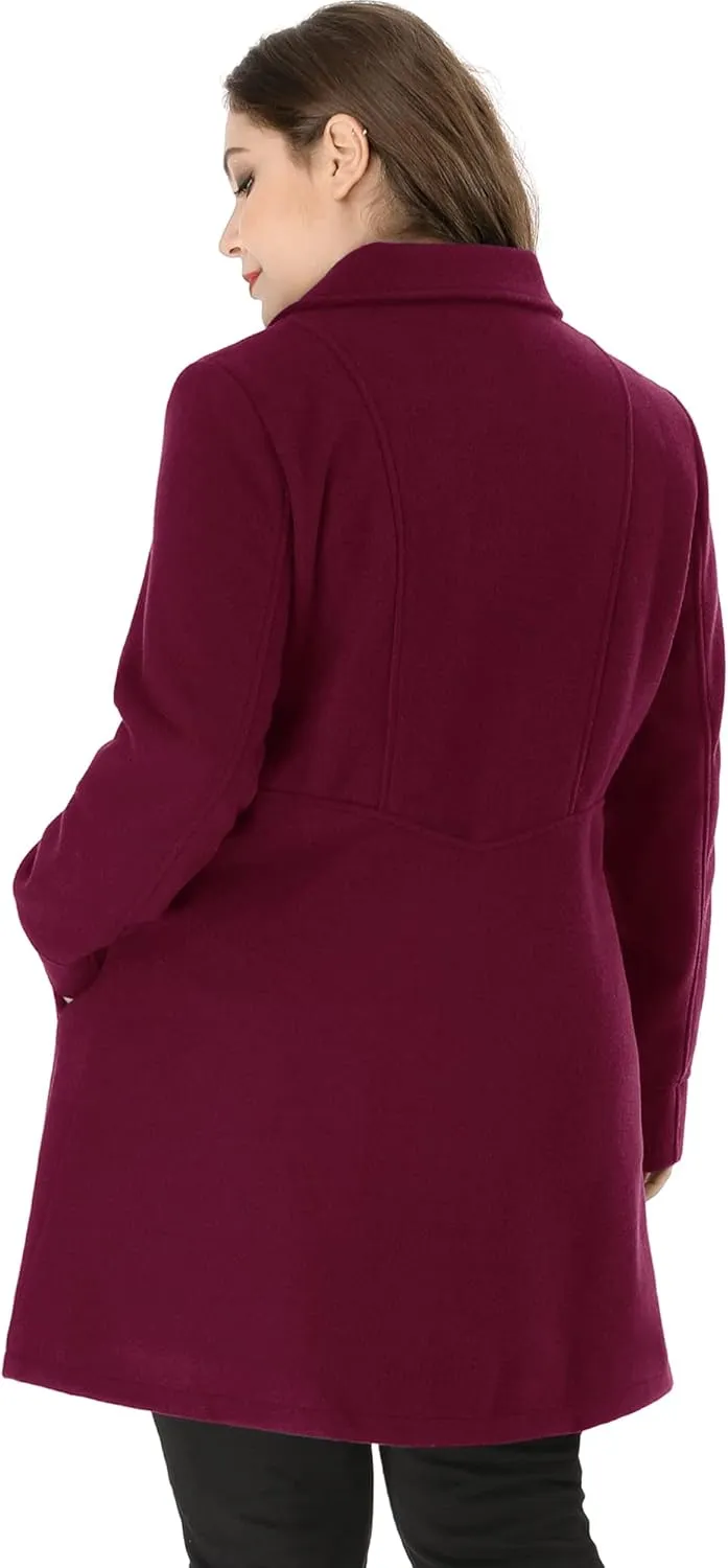 Agnes Orinda Women's Plus Size Coat A-Line Peter Pan Collar Double Breasted Fall Winter Peacoat