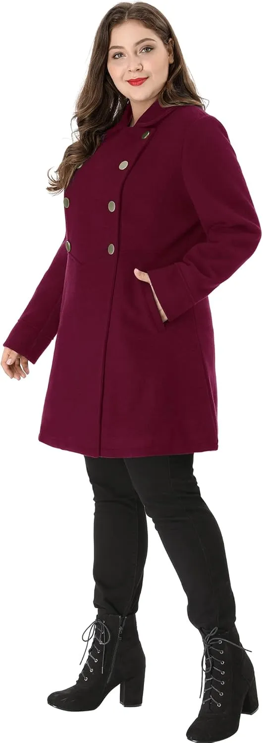 Agnes Orinda Women's Plus Size Coat A-Line Peter Pan Collar Double Breasted Fall Winter Peacoat