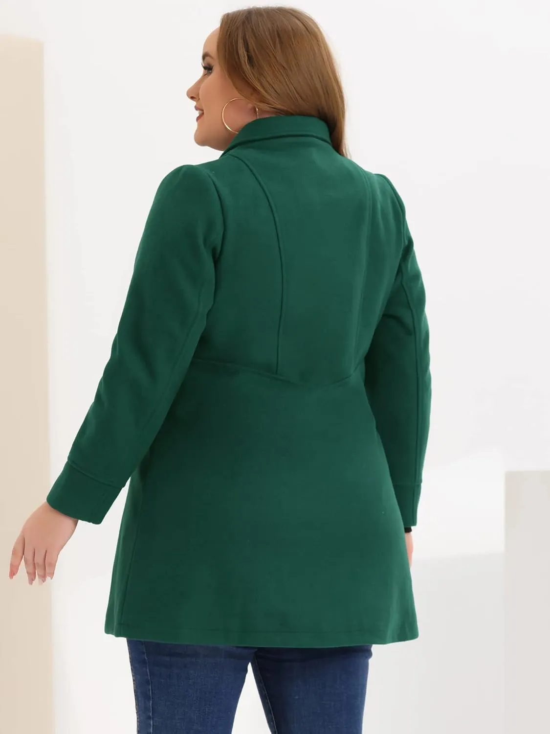 Agnes Orinda Women's Plus Size Coat A-Line Peter Pan Collar Double Breasted Fall Winter Peacoat
