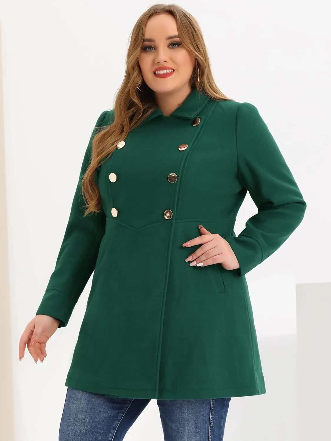 Agnes Orinda Women's Plus Size Coat A-Line Peter Pan Collar Double Breasted Fall Winter Peacoat