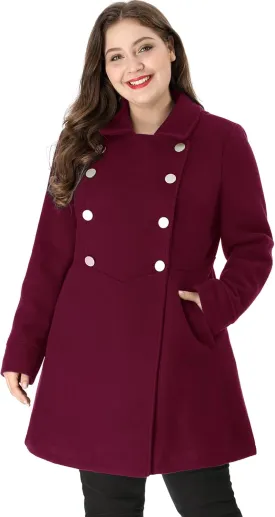 Agnes Orinda Women's Plus Size Coat A-Line Peter Pan Collar Double Breasted Fall Winter Peacoat