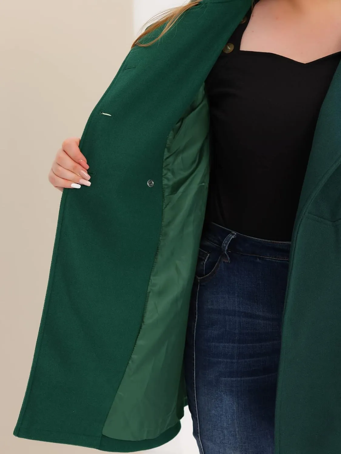 Agnes Orinda Women's Plus Size Coat A-Line Peter Pan Collar Double Breasted Fall Winter Peacoat