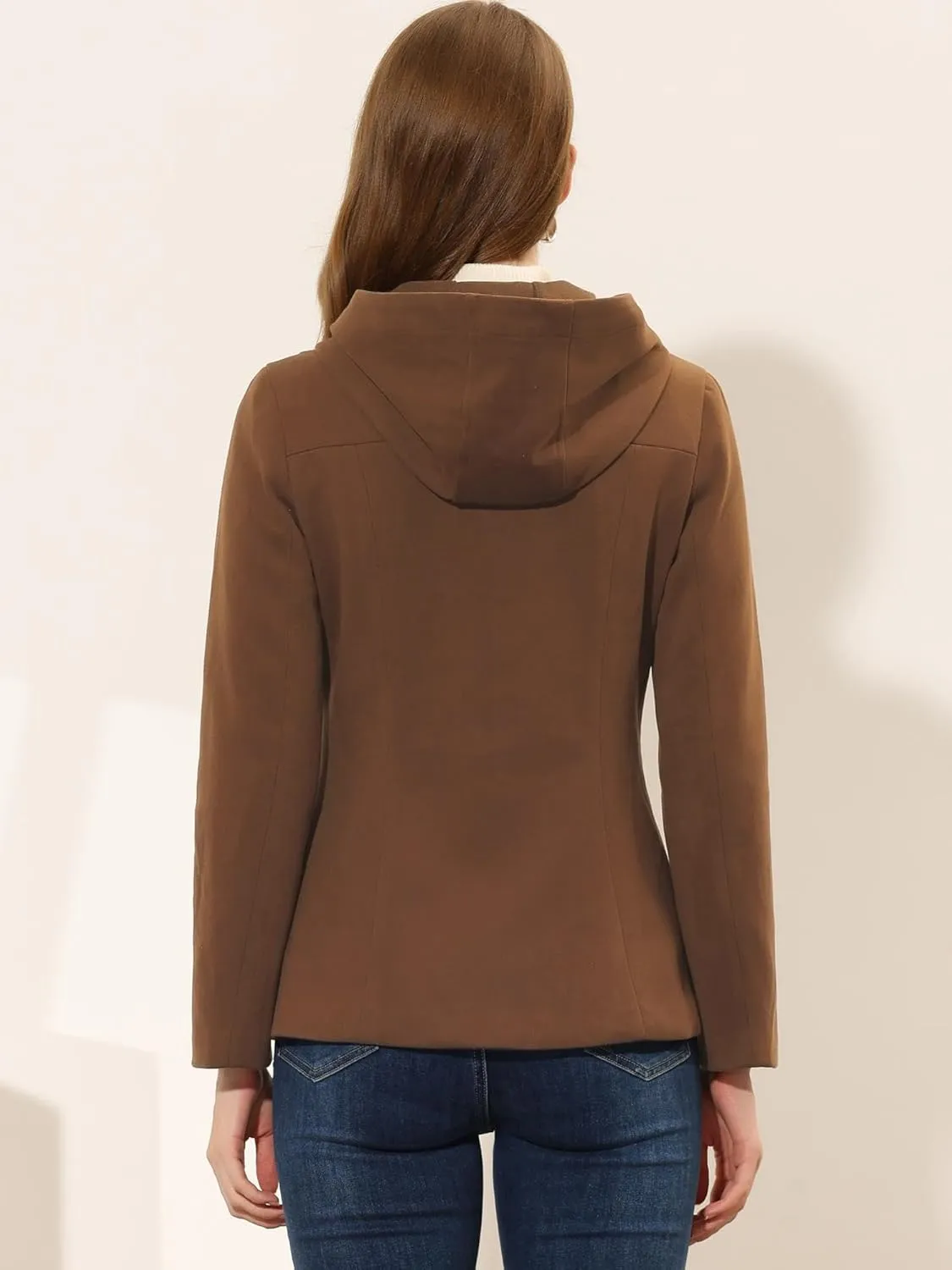 Allegra K Women's Casual Winter Outwear Hooded Button Peacoat Toggle Duffle Coat