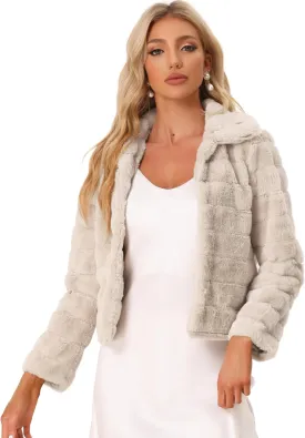 Allegra K Women's Faux Fur Fluffy Coat Collar 2024 Warm Winter Cropped Jacket