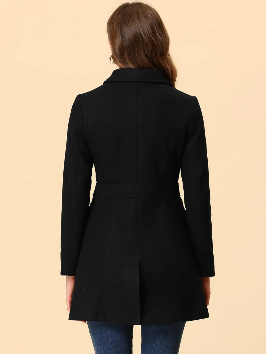 Allegra K Women's Winter Overcoat Peter Pan Collar Flap Pocket Single Breasted Coat