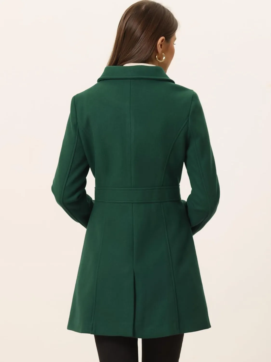 Allegra K Women's Winter Overcoat Peter Pan Collar Flap Pocket Single Breasted Coat