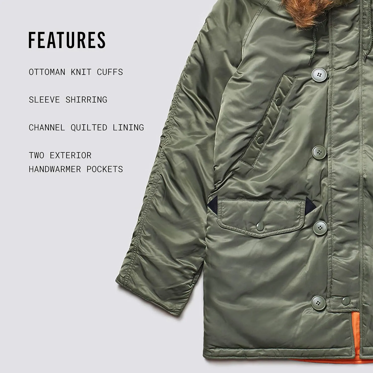 Alpha Industries N-3B Slim Fit Parka - Cold Weather Military Issue Parka