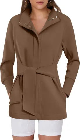 ANRABESS Women's Jacket Belted Long Sleeve Wrap Trench Coat 2025 Fall Winter Casual Dressy Travel Outerwear with Pockets