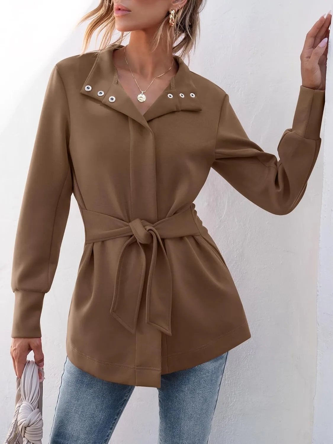 ANRABESS Women's Jacket Belted Long Sleeve Wrap Trench Coat 2025 Fall Winter Casual Dressy Travel Outerwear with Pockets