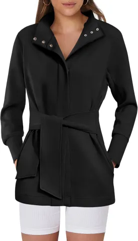 ANRABESS Women's Jacket Belted Long Sleeve Wrap Trench Coat 2025 Fall Winter Casual Dressy Travel Outerwear with Pockets