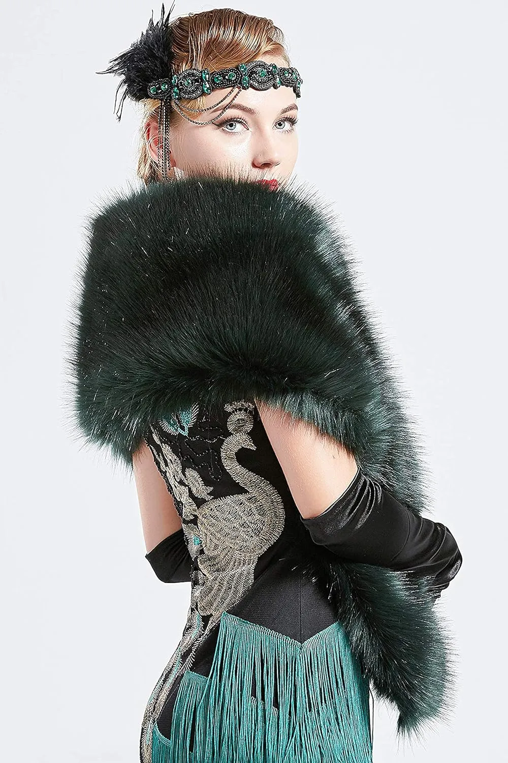 BABEYOND Womens Faux Fur Collar Shawl Faux Fur Scarf Wrap Evening Cape for Winter Coat