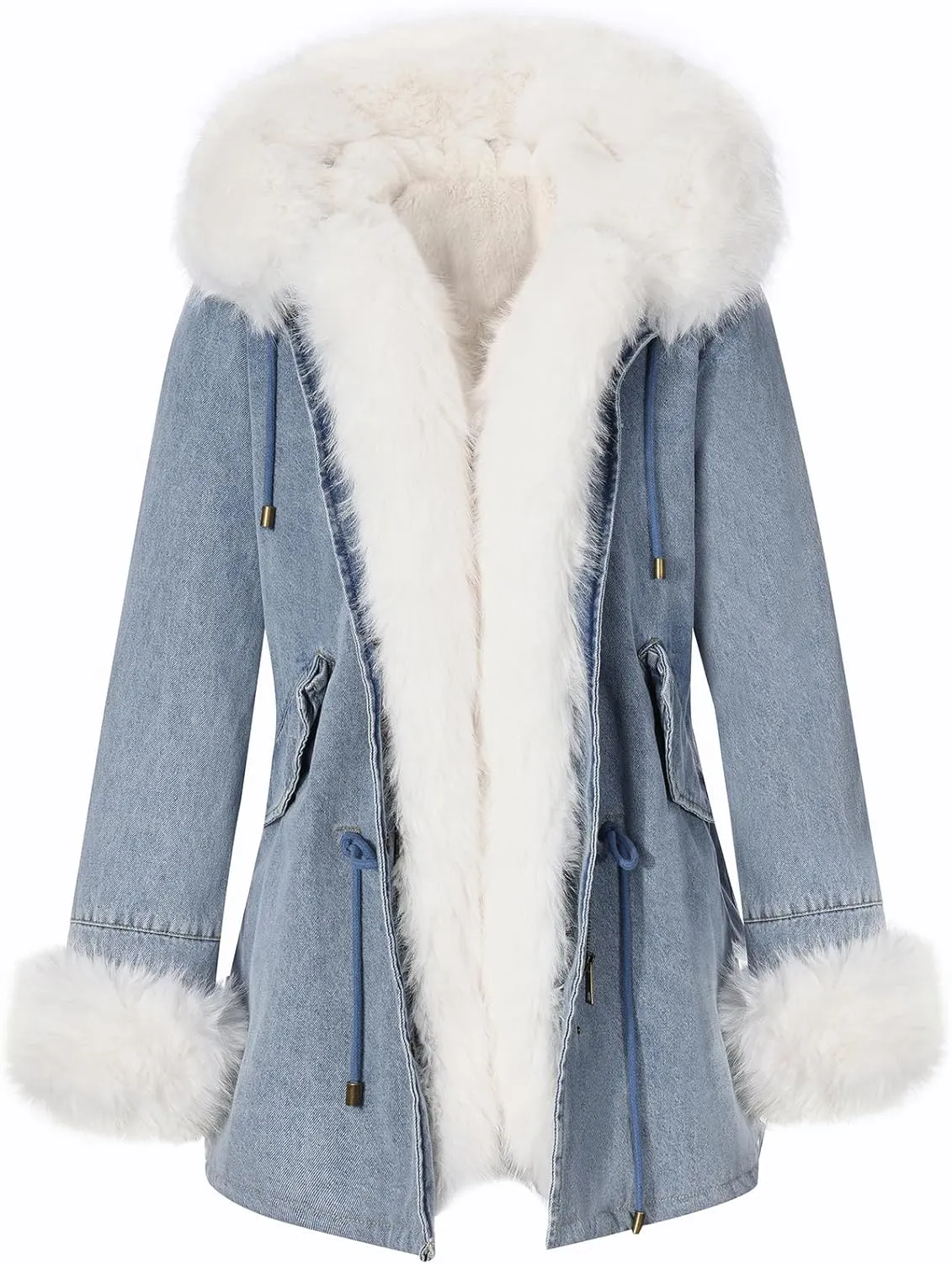 Bellivera Women Twill Parka Jacket, Winter Fashion Warm Long Hood Coat with Faux Fur Collar