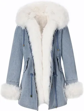 Bellivera Women Twill Parka Jacket, Winter Fashion Warm Long Hood Coat with Faux Fur Collar