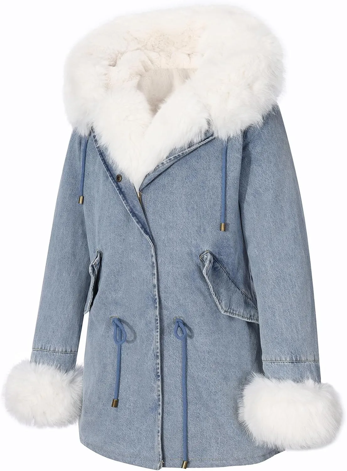 Bellivera Women Twill Parka Jacket, Winter Fashion Warm Long Hood Coat with Faux Fur Collar