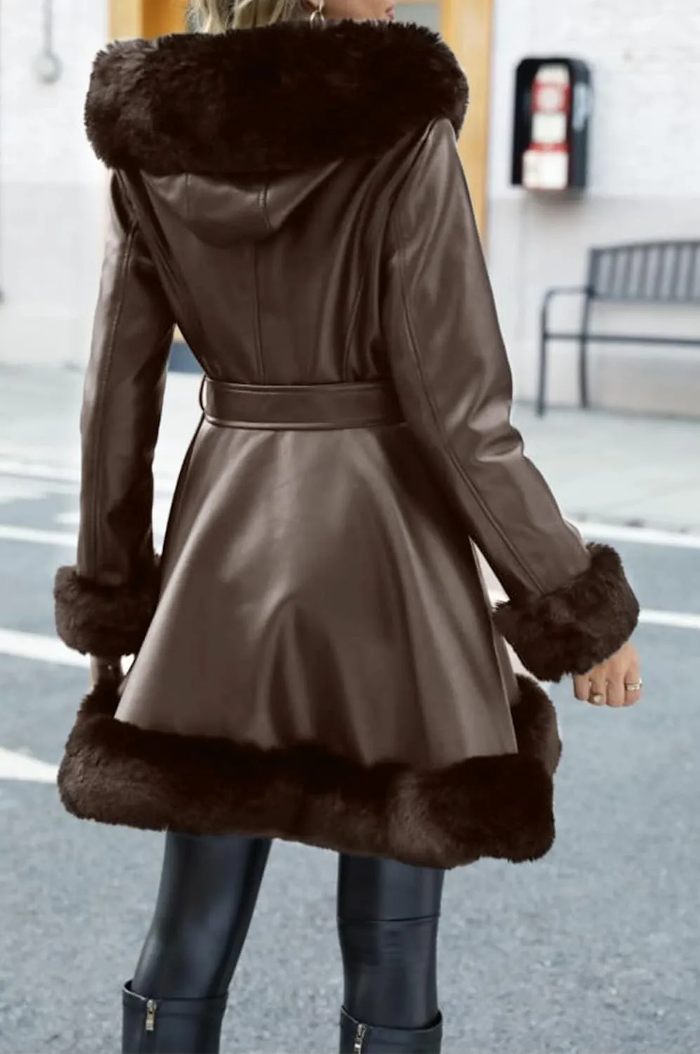 Bellivera Women's Wool Pea Coat Faux Fur Jacket Winter Warm Parka Overcoat with Belt