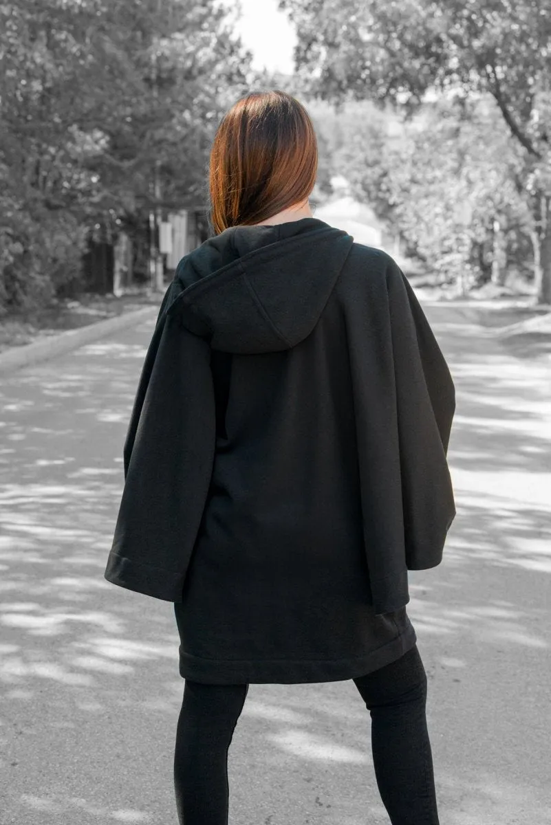 Black Hooded Vest Zipper MELODY