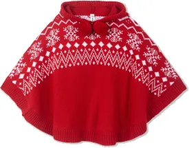 BOBOYOYO Cape for Girls Hooded Cable Knit Poncho Sweaters Kids Shawl Sweater Toddler Holiday Pullover for 3-12 Years Child