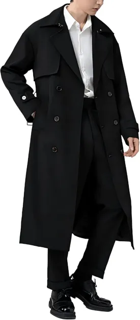 Botten Men's Trench Coat - Long Jacket Overcoat-Oversized Casual Windbreaker