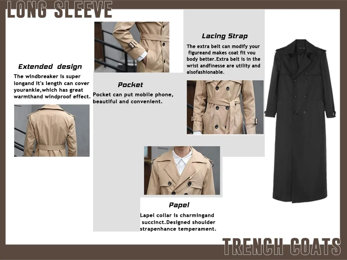 Botten Men's Trench Coat - Long Jacket Overcoat-Oversized Casual Windbreaker