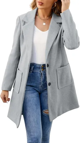 ECOWISH Women Coat Trench Jacket - Winter Long Sleeve Peacoat Fall Mid-Length Lapel Cardigan Overcoat with Pockets