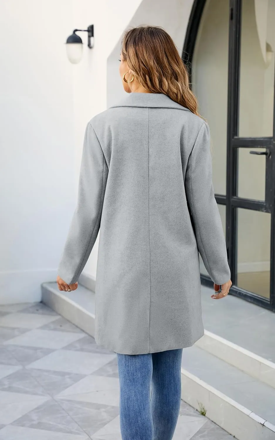 ECOWISH Women Coat Trench Jacket - Winter Long Sleeve Peacoat Fall Mid-Length Lapel Cardigan Overcoat with Pockets