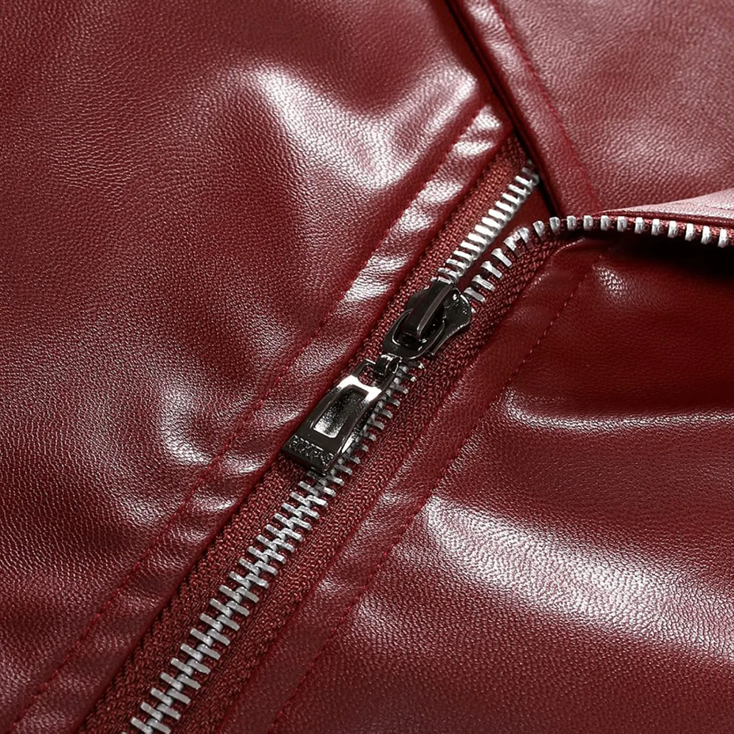Fall Men Faux Leather Zip Up Jacket Stand Collar Leather Motorcycle Jacket Lightweight Bomber Outwear PU Coat with Pockets
