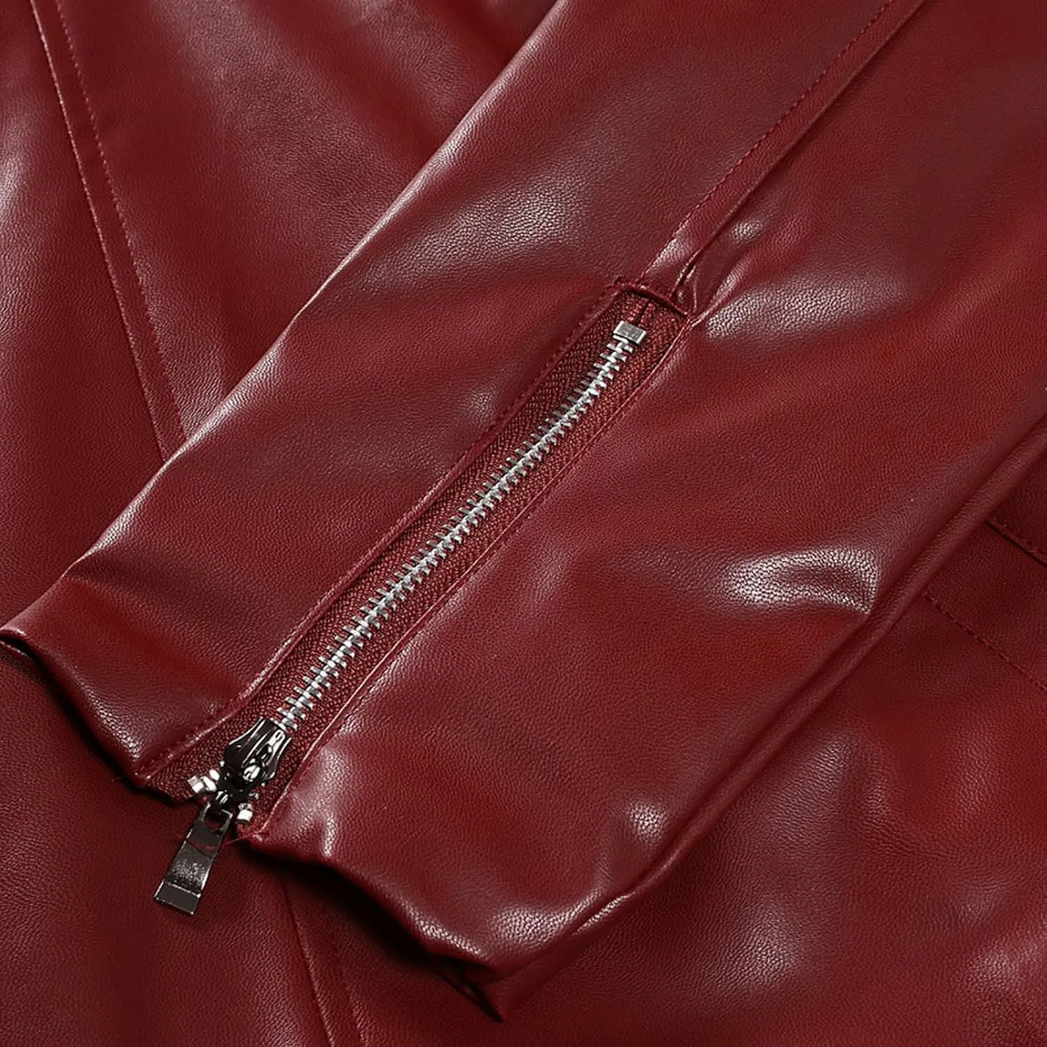 Fall Men Faux Leather Zip Up Jacket Stand Collar Leather Motorcycle Jacket Lightweight Bomber Outwear PU Coat with Pockets