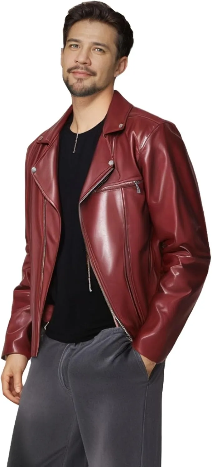 Fall Men Faux Leather Zip Up Jacket Stand Collar Leather Motorcycle Jacket Lightweight Bomber Outwear PU Coat with Pockets