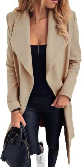 FLITAY Women's Shawl Collar Lapel Winter Belted Lightweight Coat Fashion Wrap Overcoat with Pockets