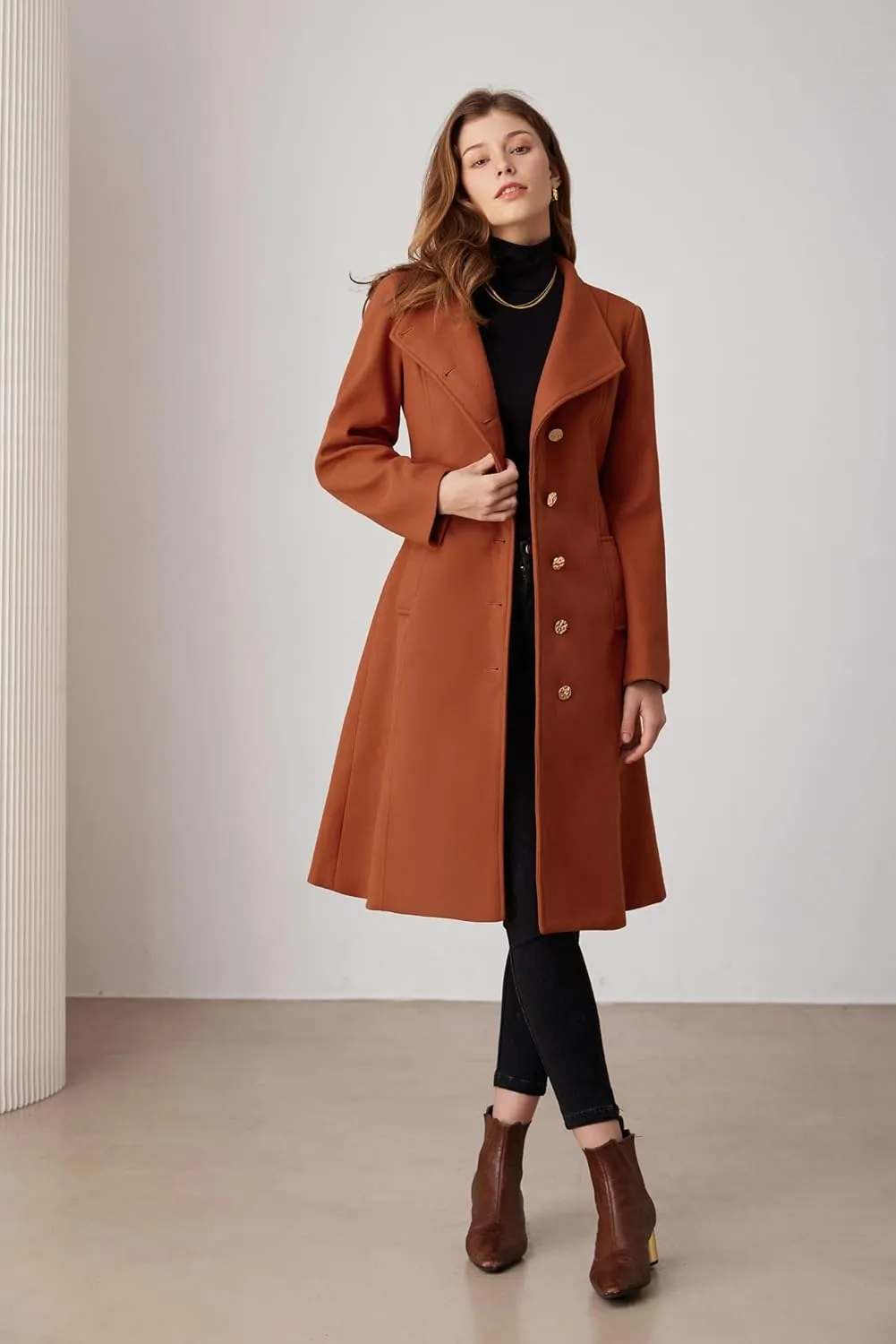 GRACE KARIN Womens Winter Coat 2024 Fall Casual Notch Lapel Single Breasted Belted Midi Peacoat with Pockets