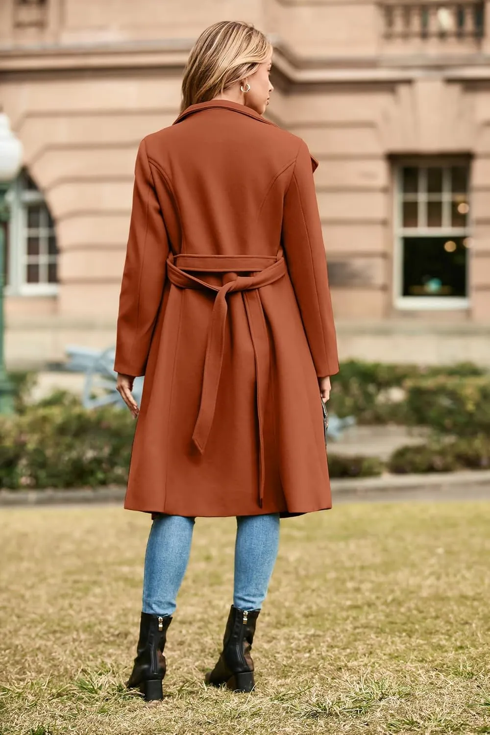 GRACE KARIN Womens Winter Coat 2024 Fall Casual Notch Lapel Single Breasted Belted Midi Peacoat with Pockets