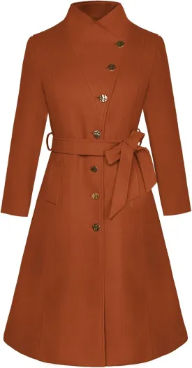 GRACE KARIN Womens Winter Coat 2024 Fall Casual Notch Lapel Single Breasted Belted Midi Peacoat with Pockets