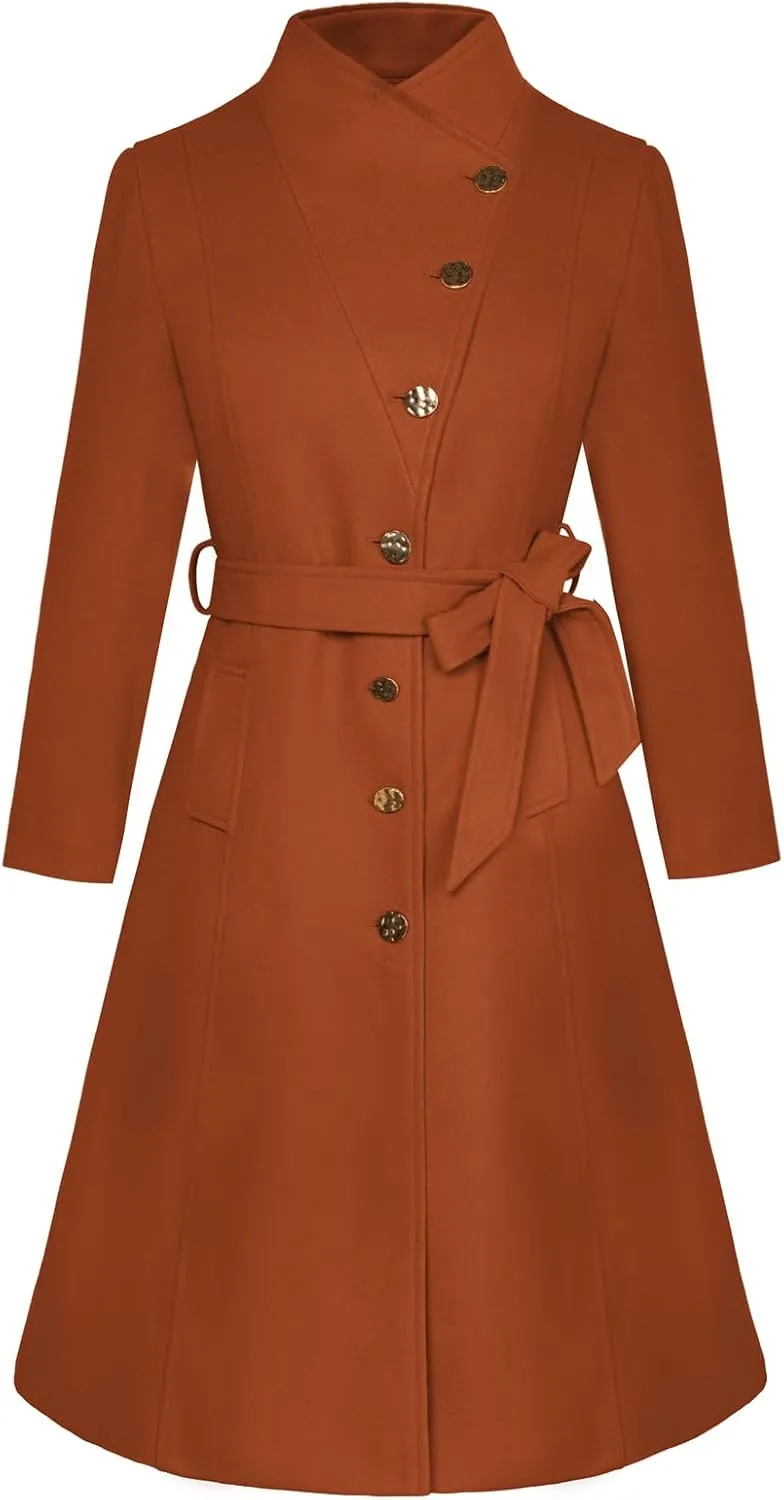 GRACE KARIN Womens Winter Coat 2024 Fall Casual Notch Lapel Single Breasted Belted Midi Peacoat with Pockets