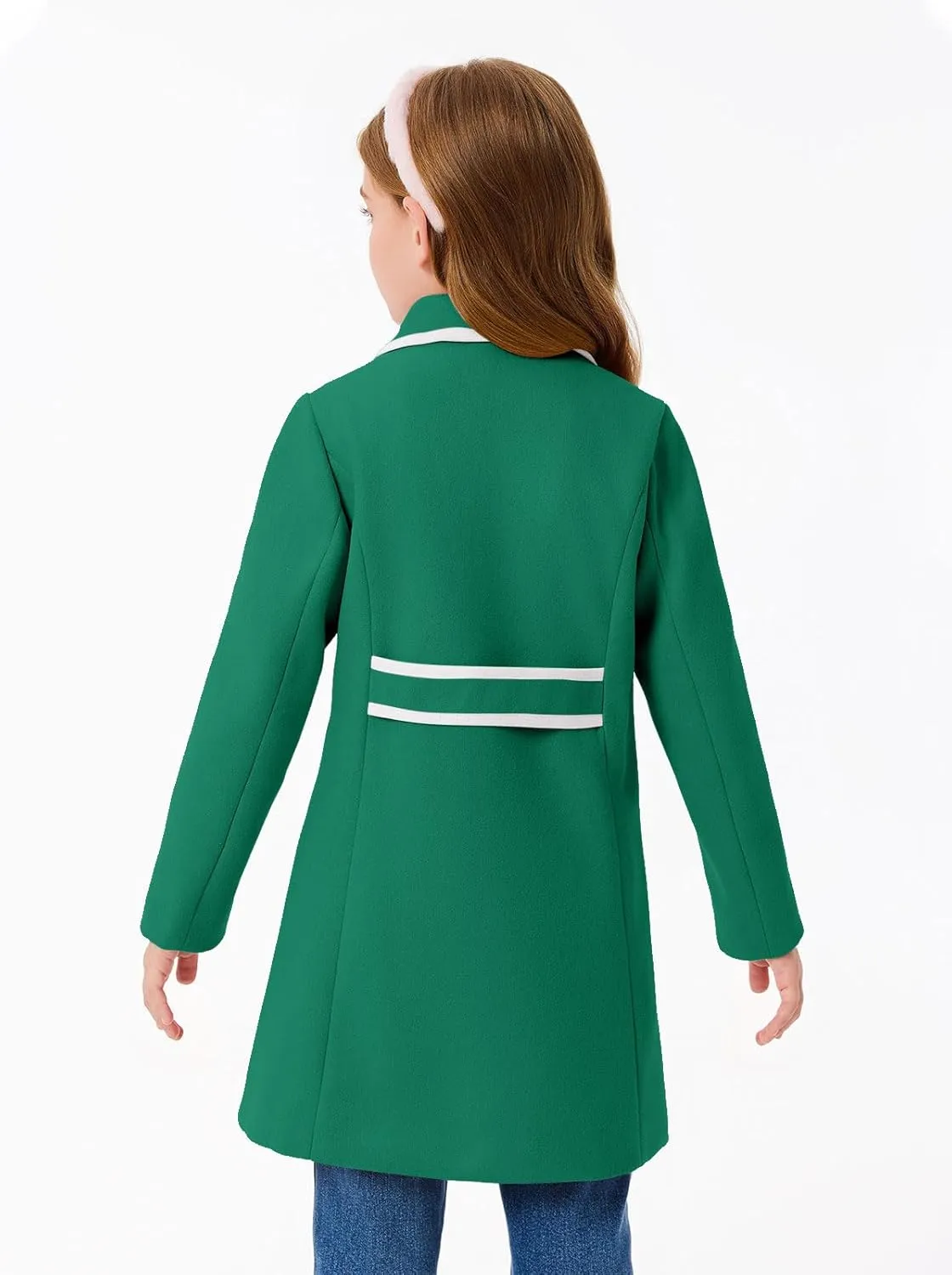 Haloumoning Girls Dress Coats Cute Long Sleeve Outwears Faux Wool Lapel Peacoat with Pockets 5-14 Years