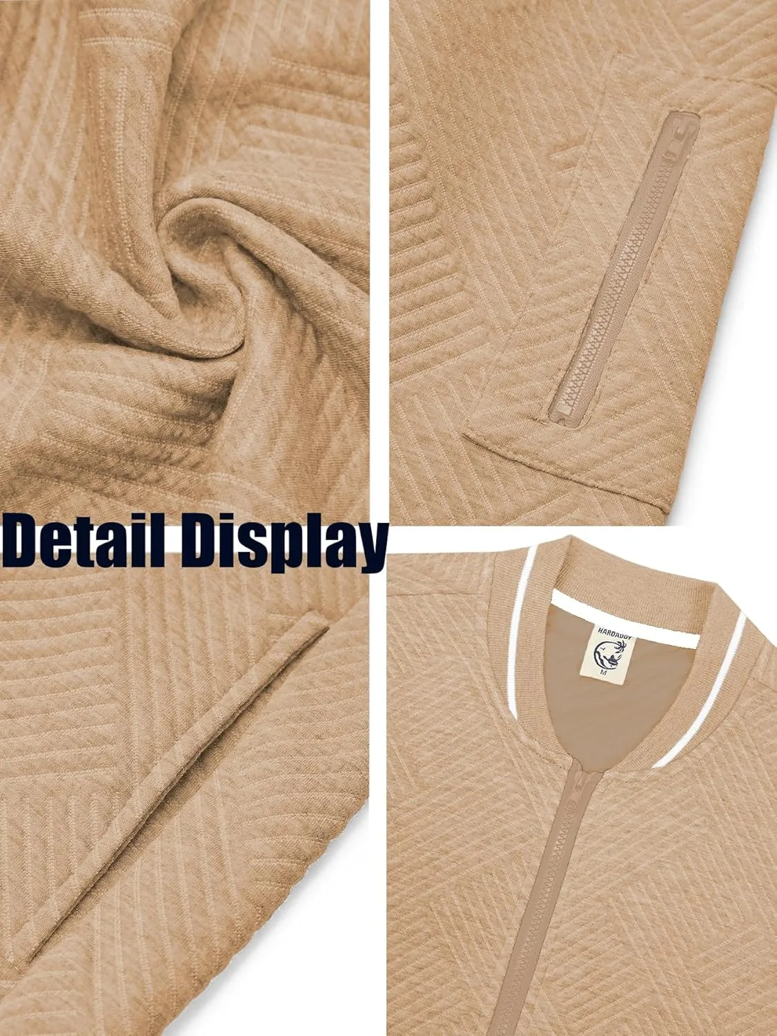 Hardaddy Men's Lightweight Bomber Jacket Textured Casual Varsity Coat