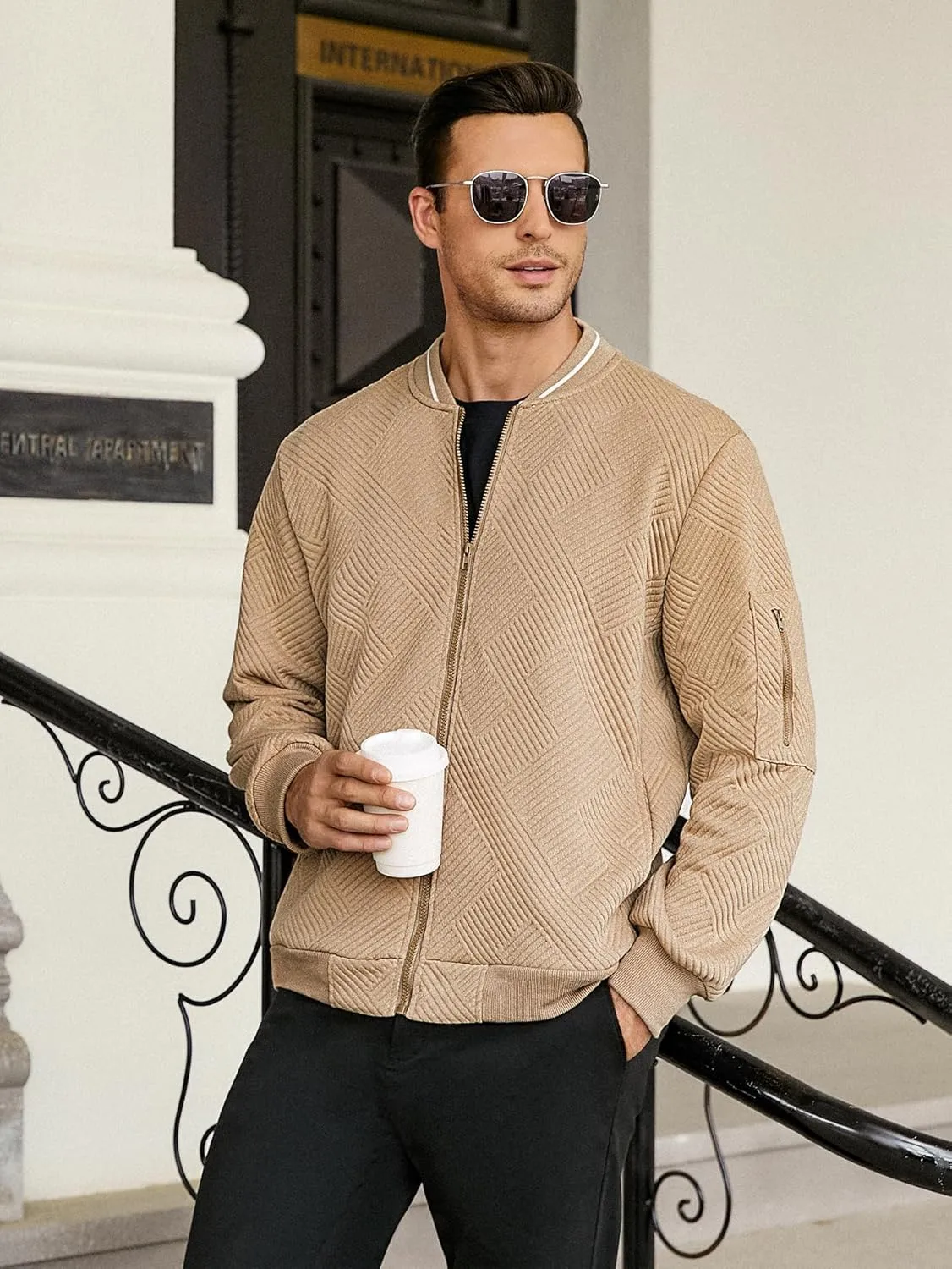 Hardaddy Men's Lightweight Bomber Jacket Textured Casual Varsity Coat