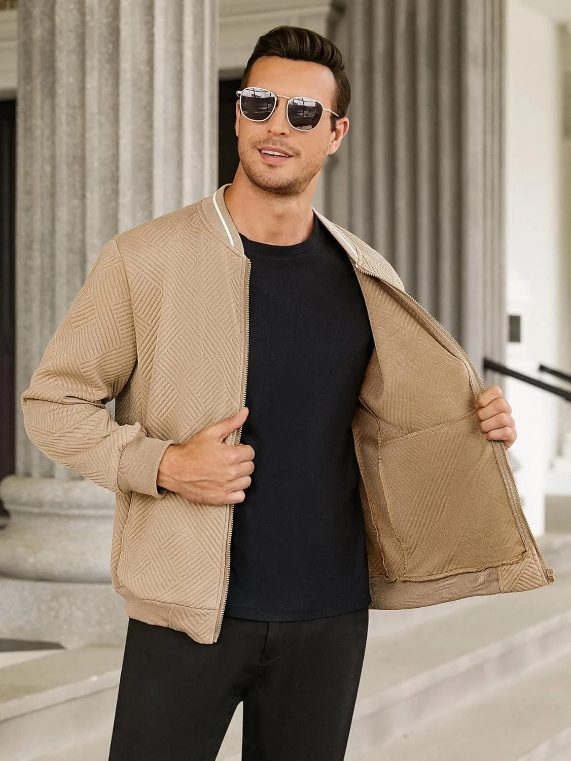 Hardaddy Men's Lightweight Bomber Jacket Textured Casual Varsity Coat