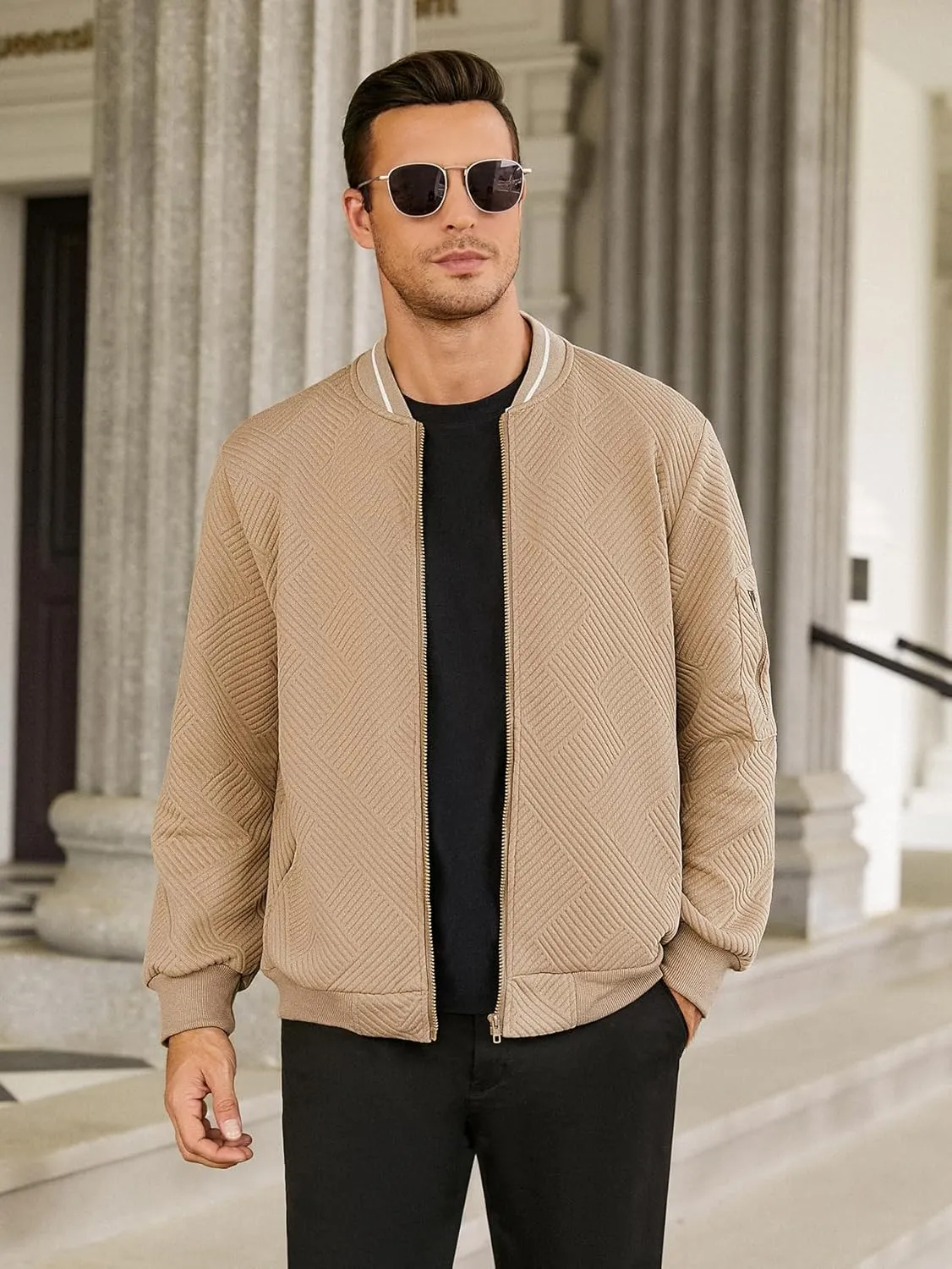 Hardaddy Men's Lightweight Bomber Jacket Textured Casual Varsity Coat
