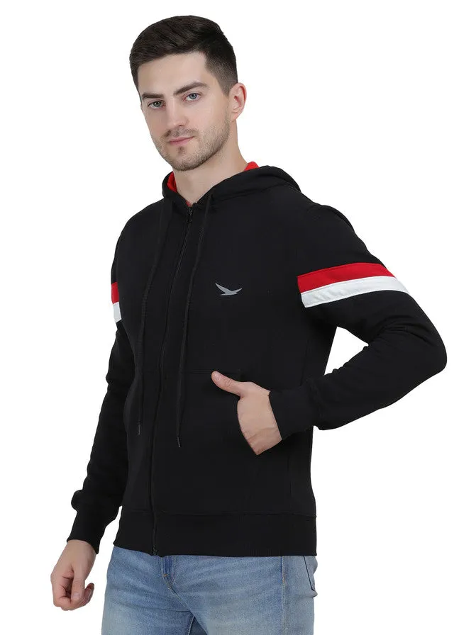 Hiflyers Mens Black Regular Fit Printed Sweatshirt With Hood And Zipper