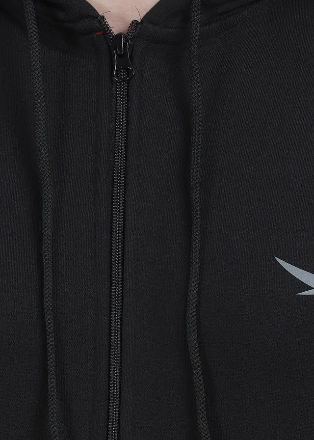 Hiflyers Mens Black Regular Fit Printed Sweatshirt With Hood And Zipper
