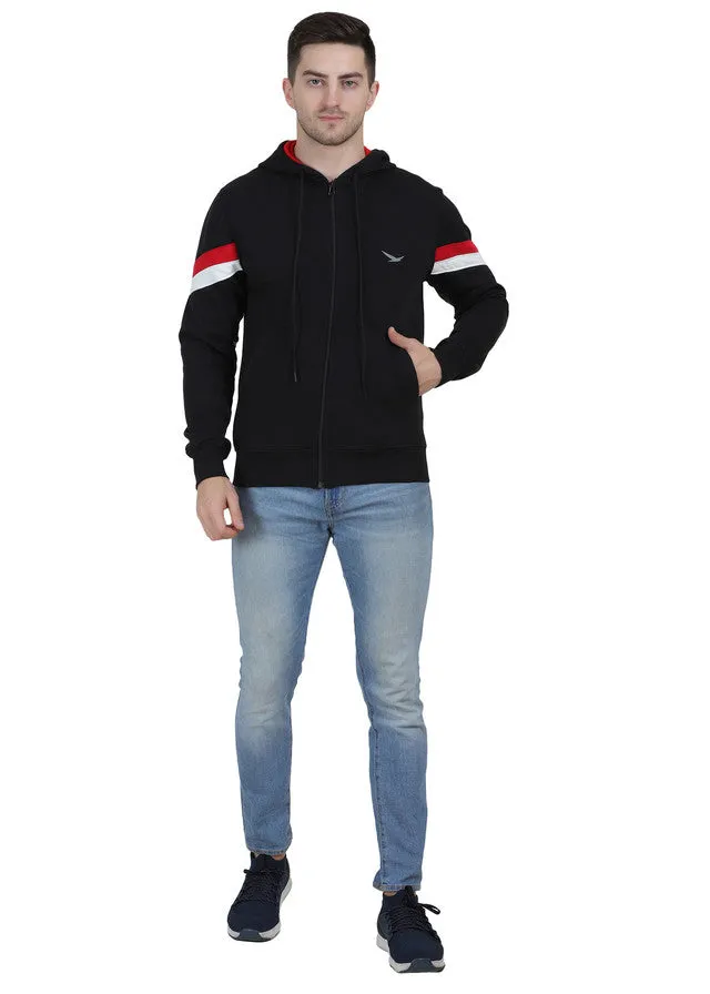 Hiflyers Mens Black Regular Fit Printed Sweatshirt With Hood And Zipper