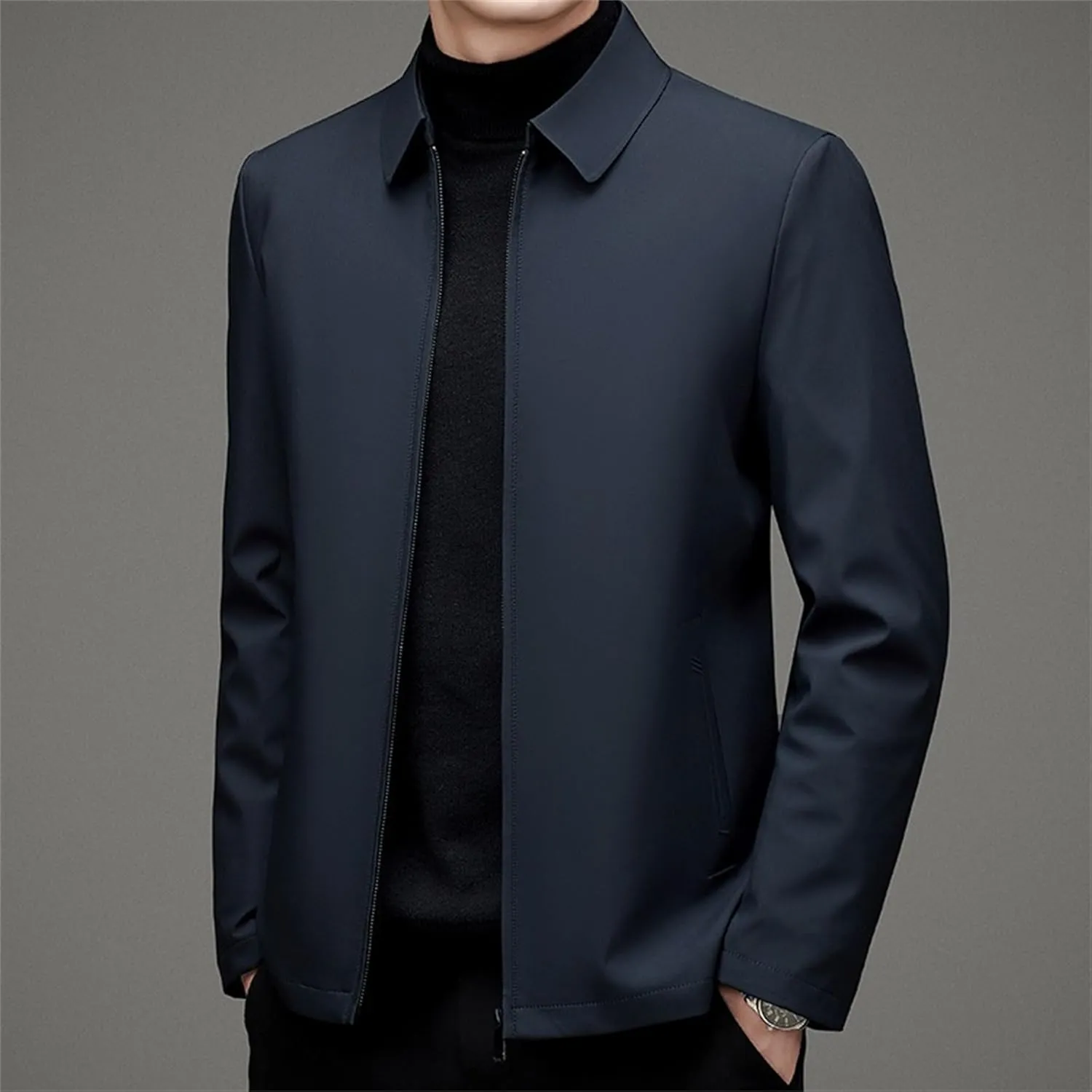 JEKE-DG Men's Lapel Thicken Winter Down Jackets Slim Fit Solid Waterproof Puffer Coats Cotton Full Zip Classic Quilted Coat