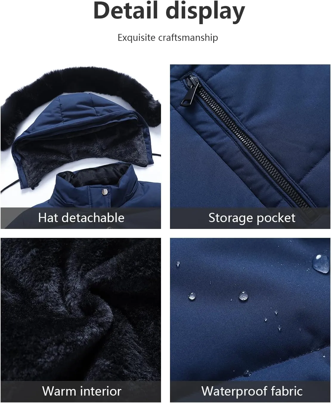 KAIDER Women's Plus Size Winter Coat Waterproof warm Down Coat Detachable Hooded Parka Jacket
