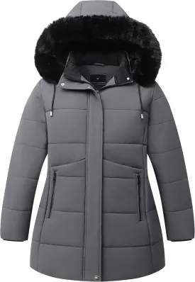 KAIDER Women's Plus Size Winter Coat Waterproof warm Down Coat Detachable Hooded Parka Jacket