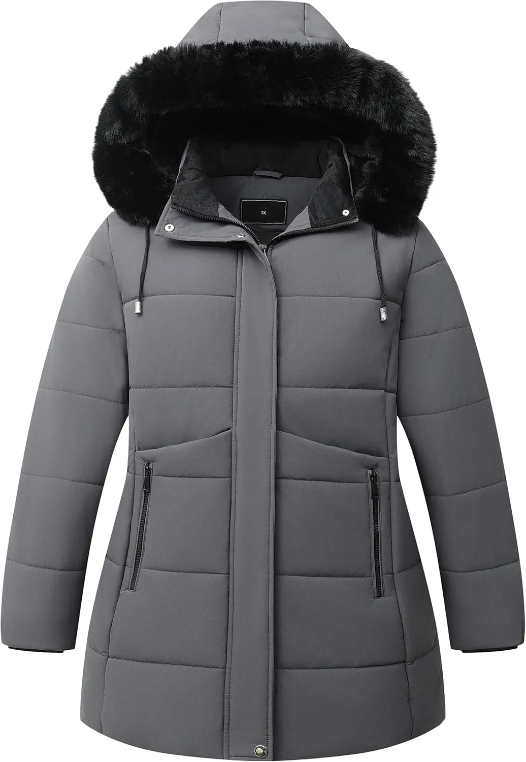 KAIDER Women's Plus Size Winter Coat Waterproof warm Down Coat Detachable Hooded Parka Jacket